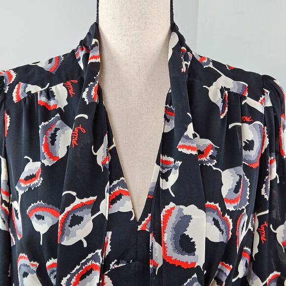 Milly Women's Poppy Floral Print Silk Black Red Dress | FLAWS | 8 - Picture 14 of 16